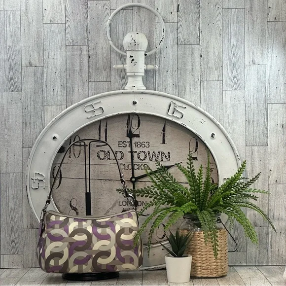 COACH - Mini Madison Op Art Shoulder Handbag Purple Silver Cream & Gray - Picture 3 of 15